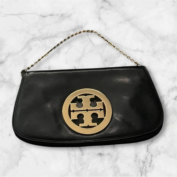 Tory Burch Black and Gold Clutch with Chain Strap - Picture 2 of 5